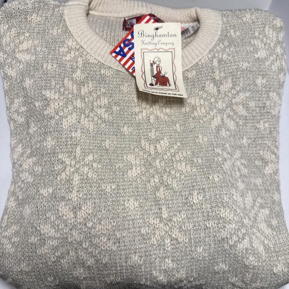 VTG Binghamton Knitting‎ Co. Cream Tan Knit Sweater Mens Sz M Crewneck USA - Picture 3 of 11